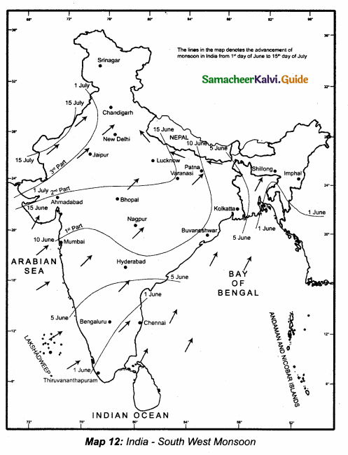 Samacheer Kalvi 10th Social Science Guide Geography Chapter 2 Climate and Natural Vegetation of India 2